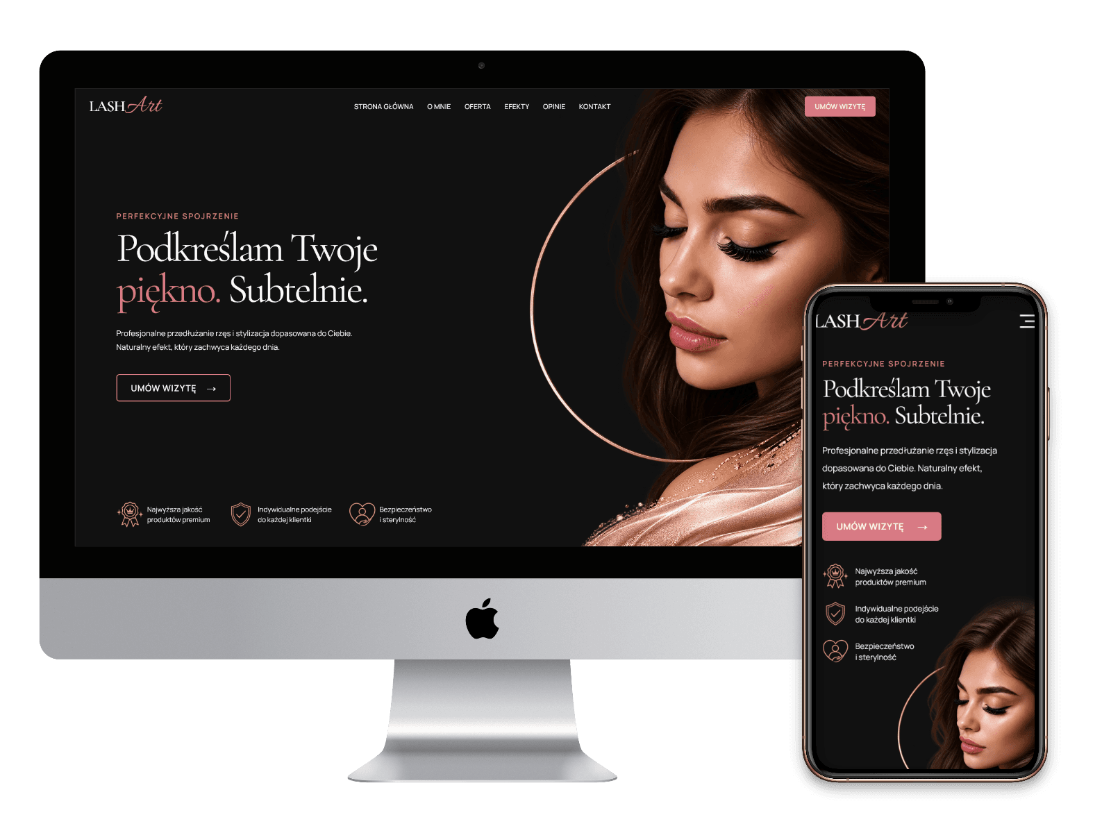 Projekt koncepcyjny dla branży beauty, właścicielki salonu kosmetycznego, brwi i rzęsy